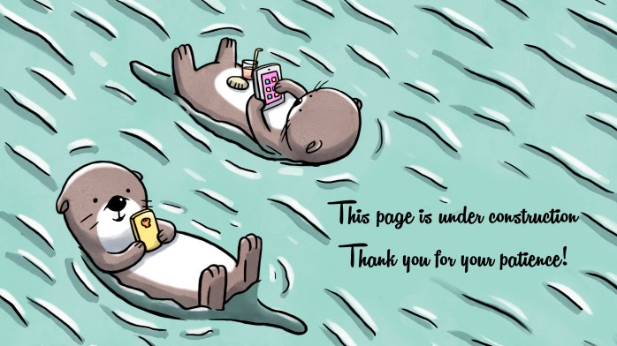 Two otters floating on water holding mobile and tablet